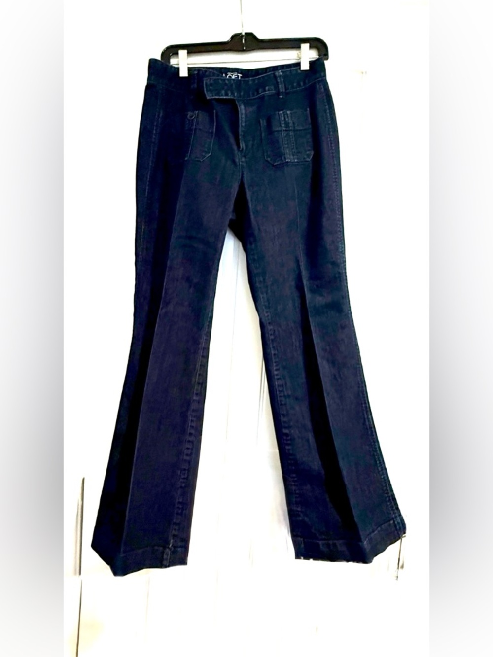 🔷 Loft Curvy dark wash denim Jeans 6 / 28 Mid-Rise flare 31" Ann Taylor EUC